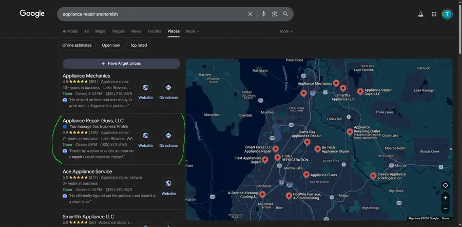 Google Maps Local 3-Pack rank dominance results in Beaverton