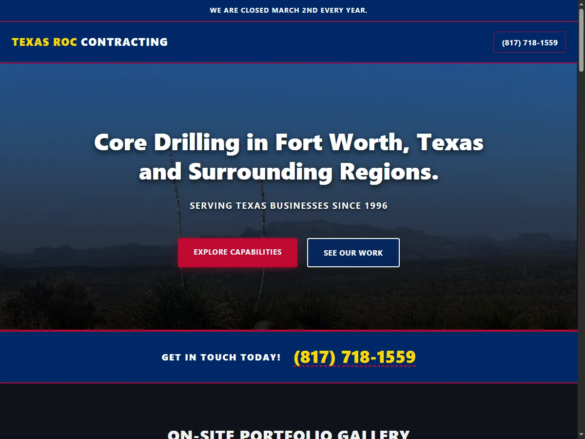 Texas Roc Contracting Live Website Mockup